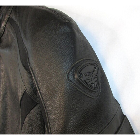 Triumph Leather Motorcycle Jacket Mens Medium Black Insulated Padded Lined - Picture 7 of 16